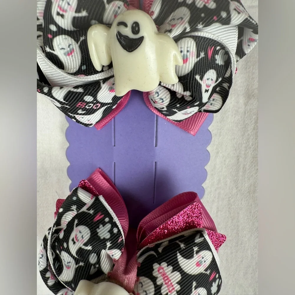 HandMade Ghost Hair Bows with Pink and Black Accents